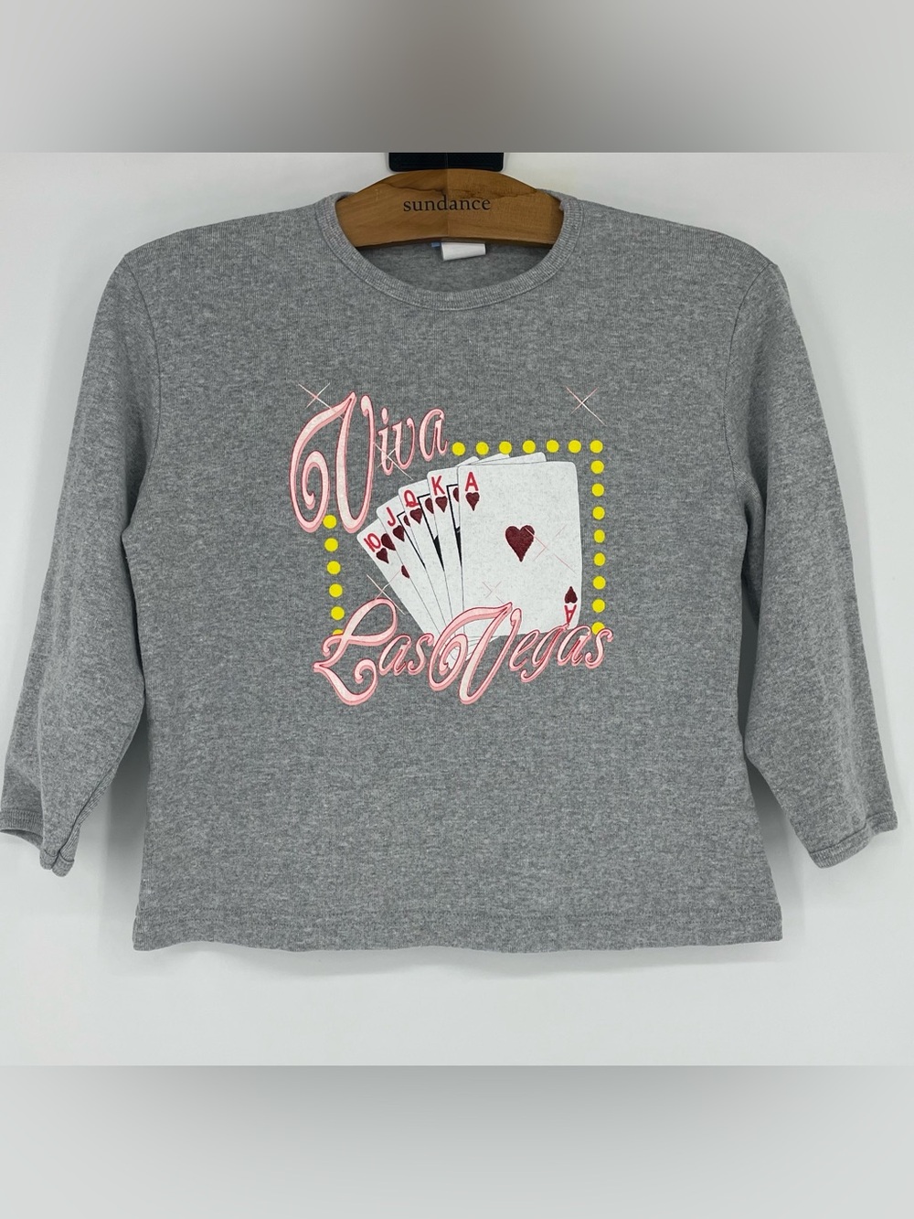 Vintage Y2K Quarter Sleeve
Gray Sparkly Graphic Print Viva
Las Vegas Womens